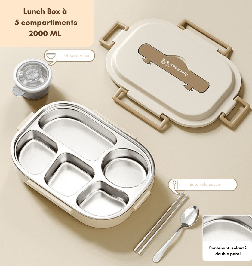 GALVOT boite de repas Beige / 1500 ML / 5 Boîte à repas isotherme Inox LunchInox élégante