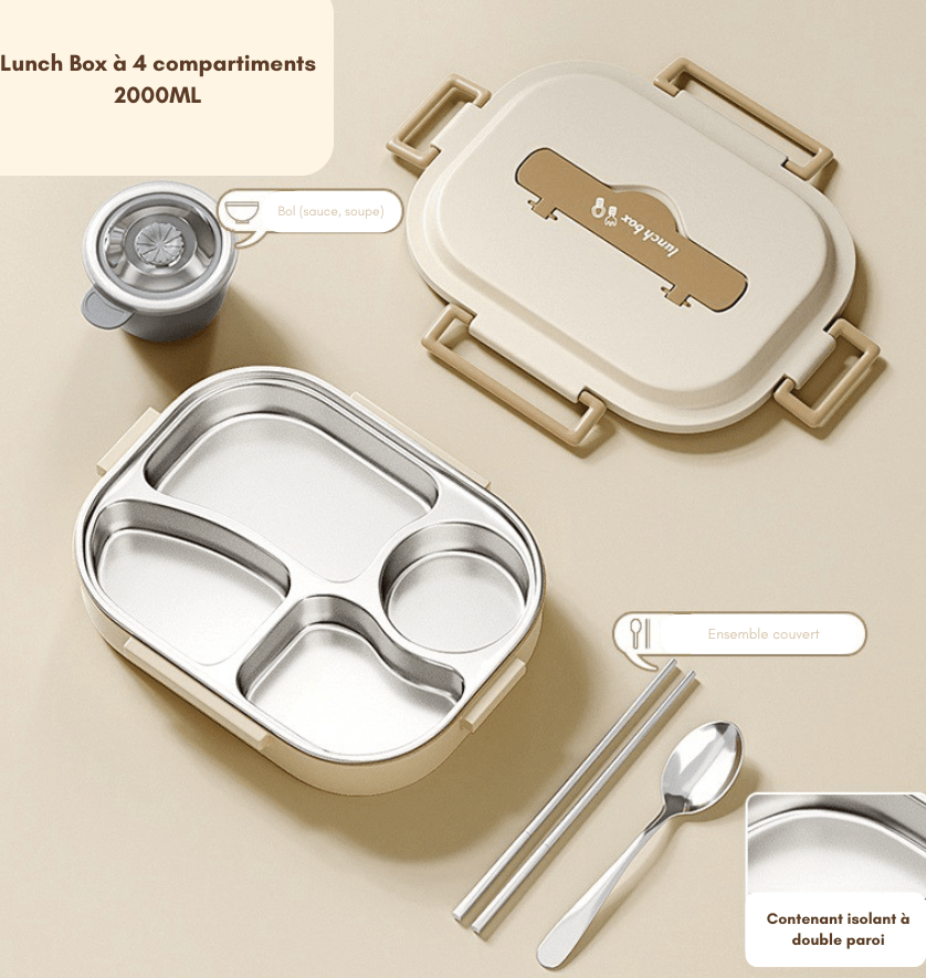 GALVOT boite de repas Beige / 2000 ML / 4 Boîte à repas isotherme Inox LunchInox élégante