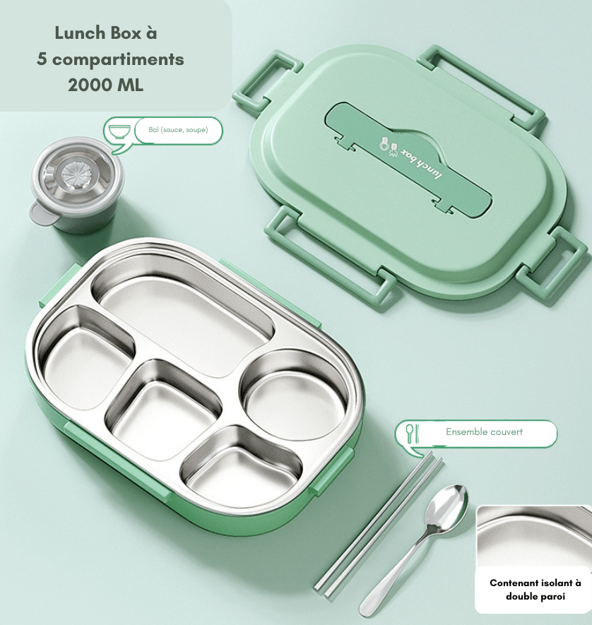 GALVOT boite de repas Vert Clair pastèque / 2000 ML / 5 Boîte à repas isotherme Inox LunchInox élégante