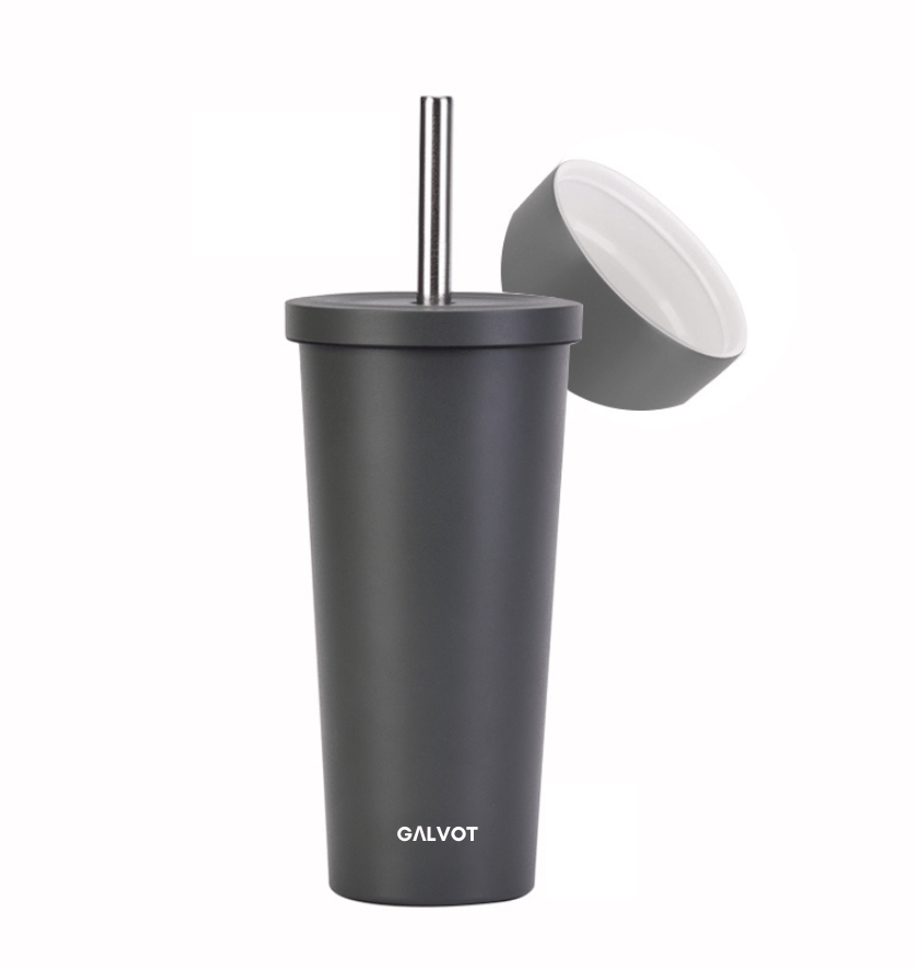 GALVOT Gobelet Gris Gobelet en acier inoxydable  710 ML avec paille